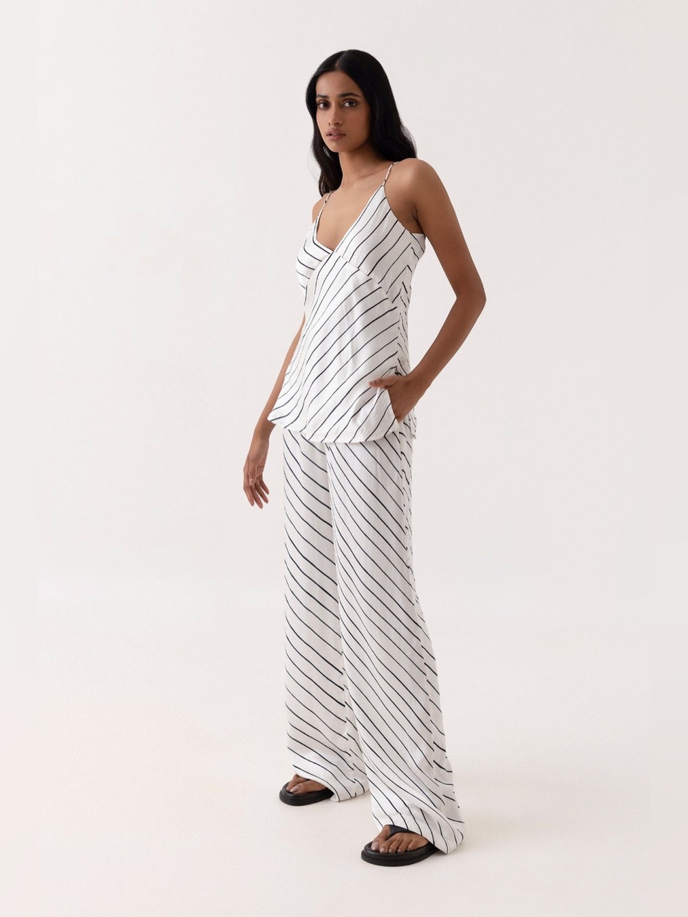 Summer Away Striped White Black Stripe Wide-Leg Pants Set Camisole Size Medium